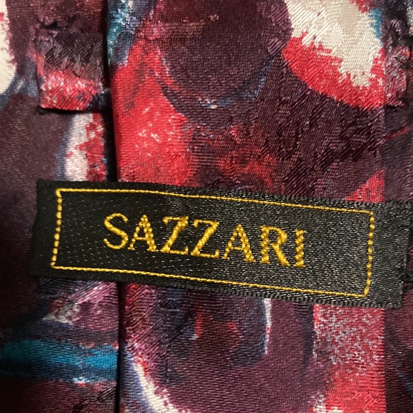 Sazzari burgundy, blue and red pattern tie - Picture 3 of 4